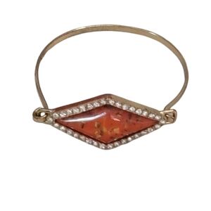 Bracelet Orange Stone Gold Tone rhinestones Metal Bangle Signed vintage